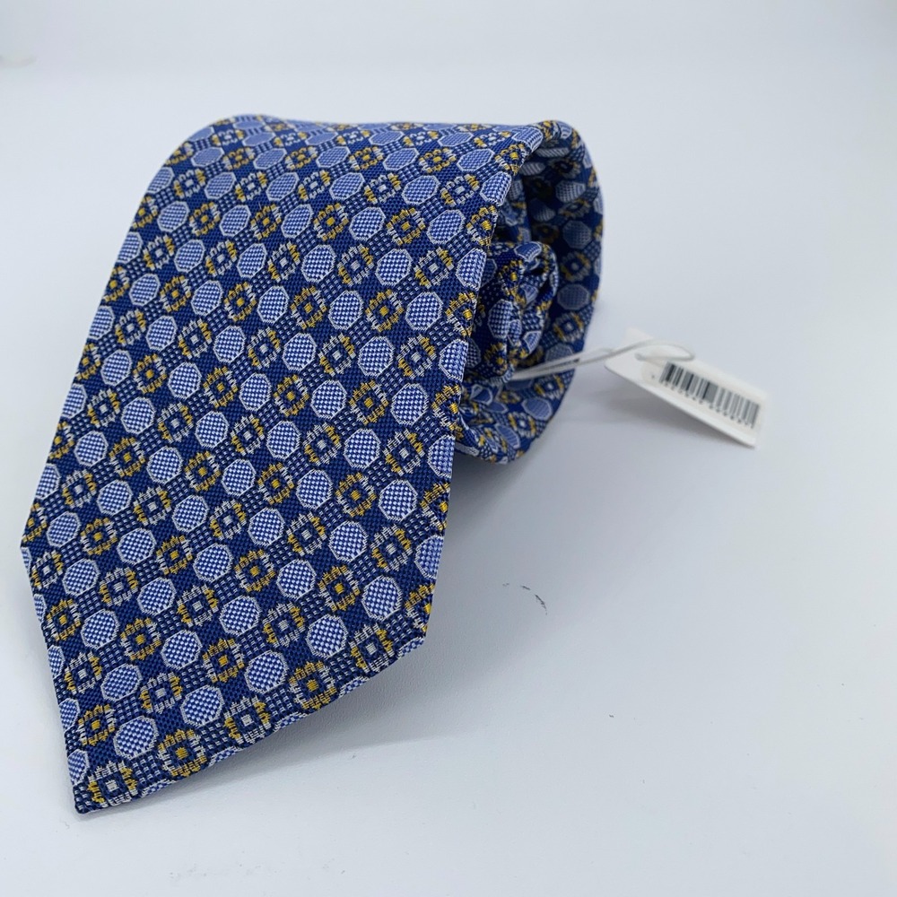 Eton Tie Men One Size Blue Yellow Patterned Silk Luxury Necktie‎ England Made
